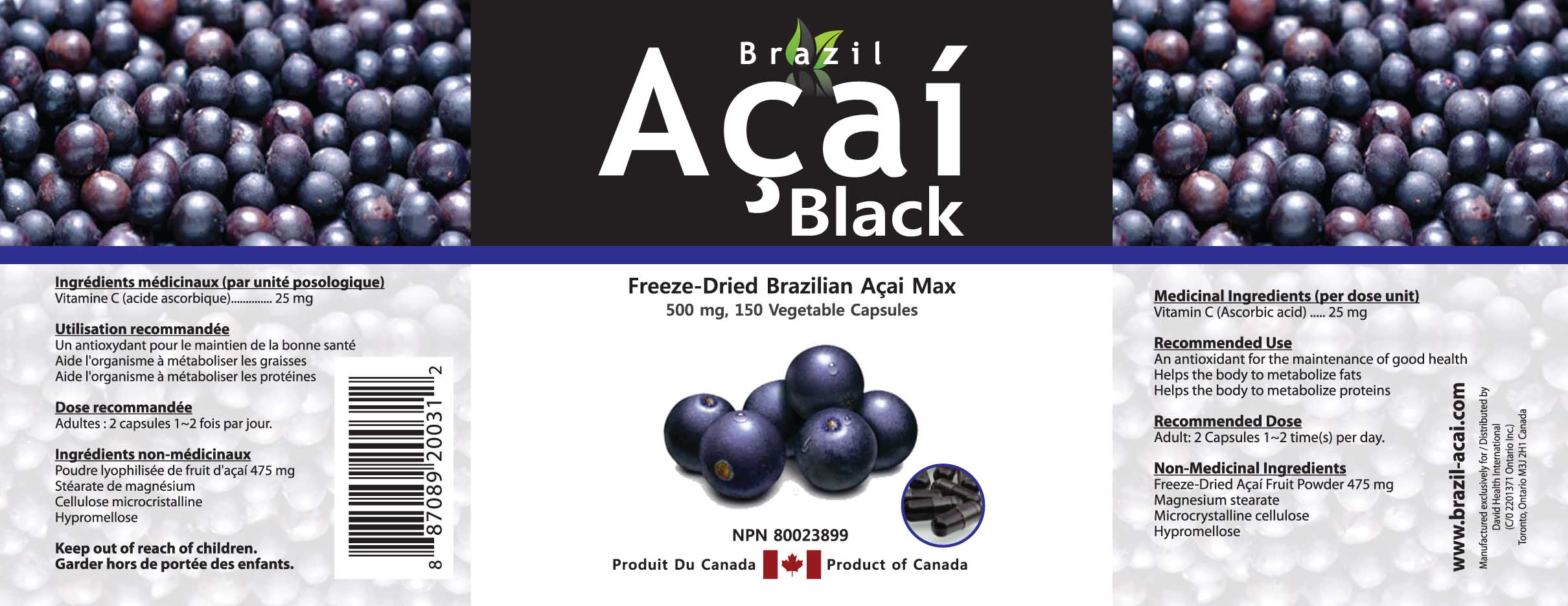 BRAZIL ACAI BLACK FREEZE-DRIED (500MG X 150CAPSULES)